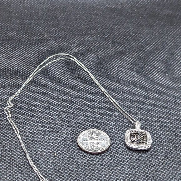 Genuine Black and White Diamonds Necklace with Chain in Sterling - Picture 4 of 5